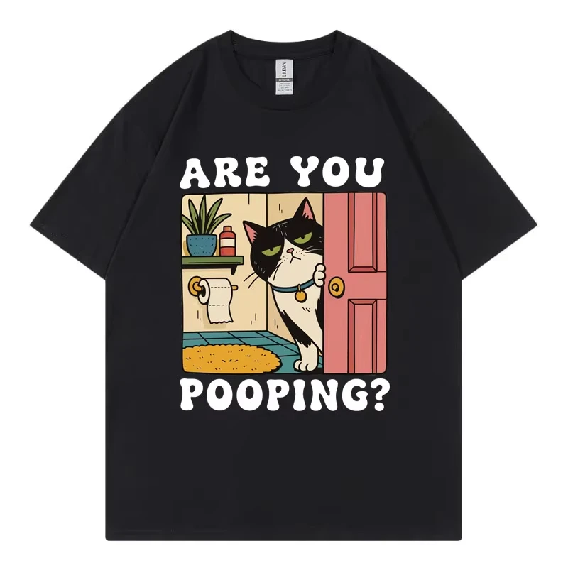 Are You Pooping Funny Cat Meme Graphic T Shirts Men Women Clothing Fashion Y2k Oversized T-shirts Summer Casual Cotton T-shirt