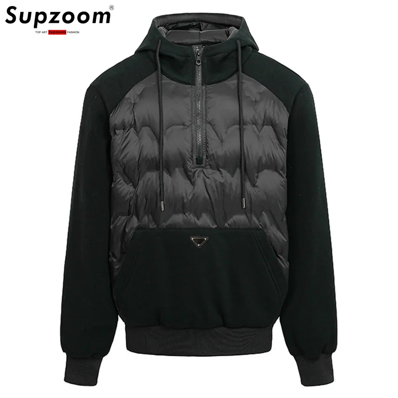 Supzoom 2025 وصول جديد قمة الموضة لصق سميكة الشتاء مثلث ماركر مقنعين الدافئة عادية شتاء أسفل السترات الرجال