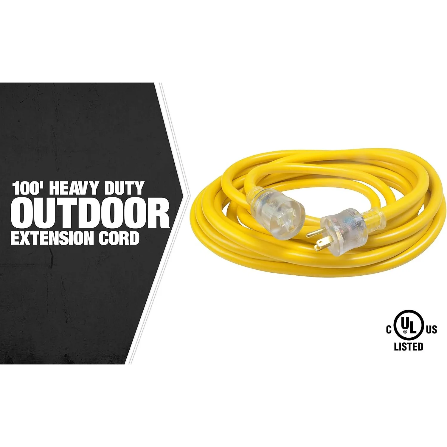 Southwire Extra Heavy Duty Extension Cord, 100Ft, 10 Gauge, 3 Conductor, Outdoor Cord, Lighted End, SJTW, Yellow, 2689SW0002