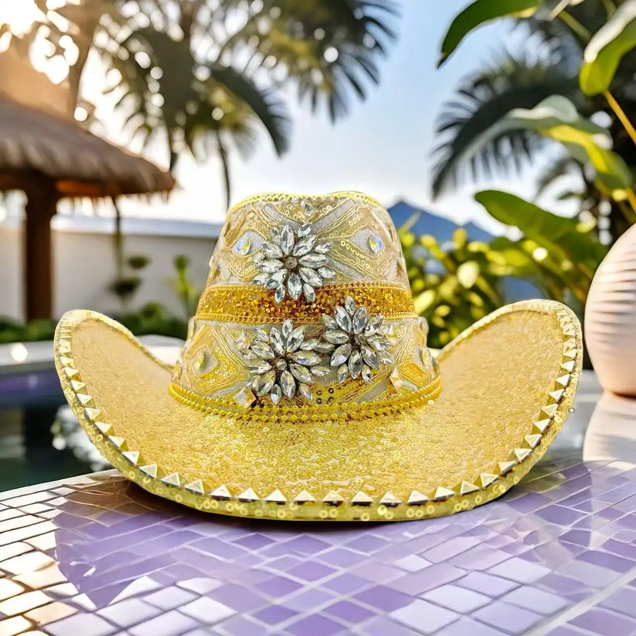 

HongLuan Western Yellow Luxury Cowboy Hat Rhinestone Woman for Cowgirl Costume, Cowboy Hats Women & Cowboy Accessories for Man