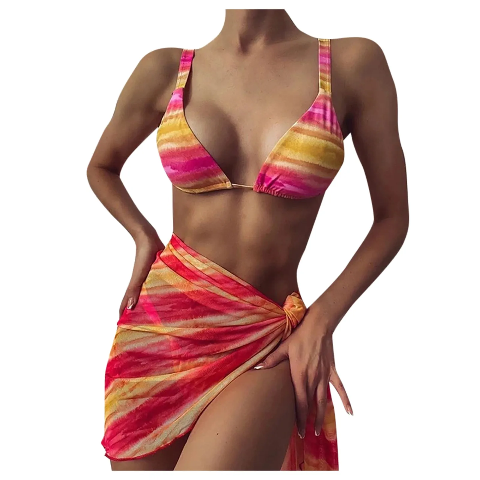 Conjunto de Bikini de tres piezas para Mujer, ropa de baño con sujetador, tankini estampado, Verano