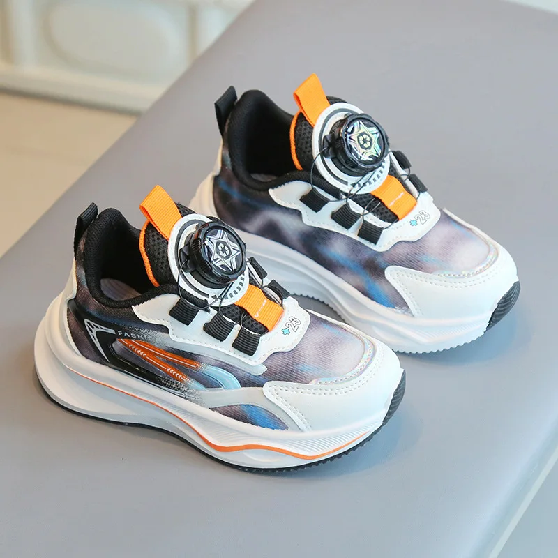 Children's Sneakers 2024 Spring Boy's Casual Shoes Rotating Button Girls' Running Shoes Breathable Baby Net Shoes Single