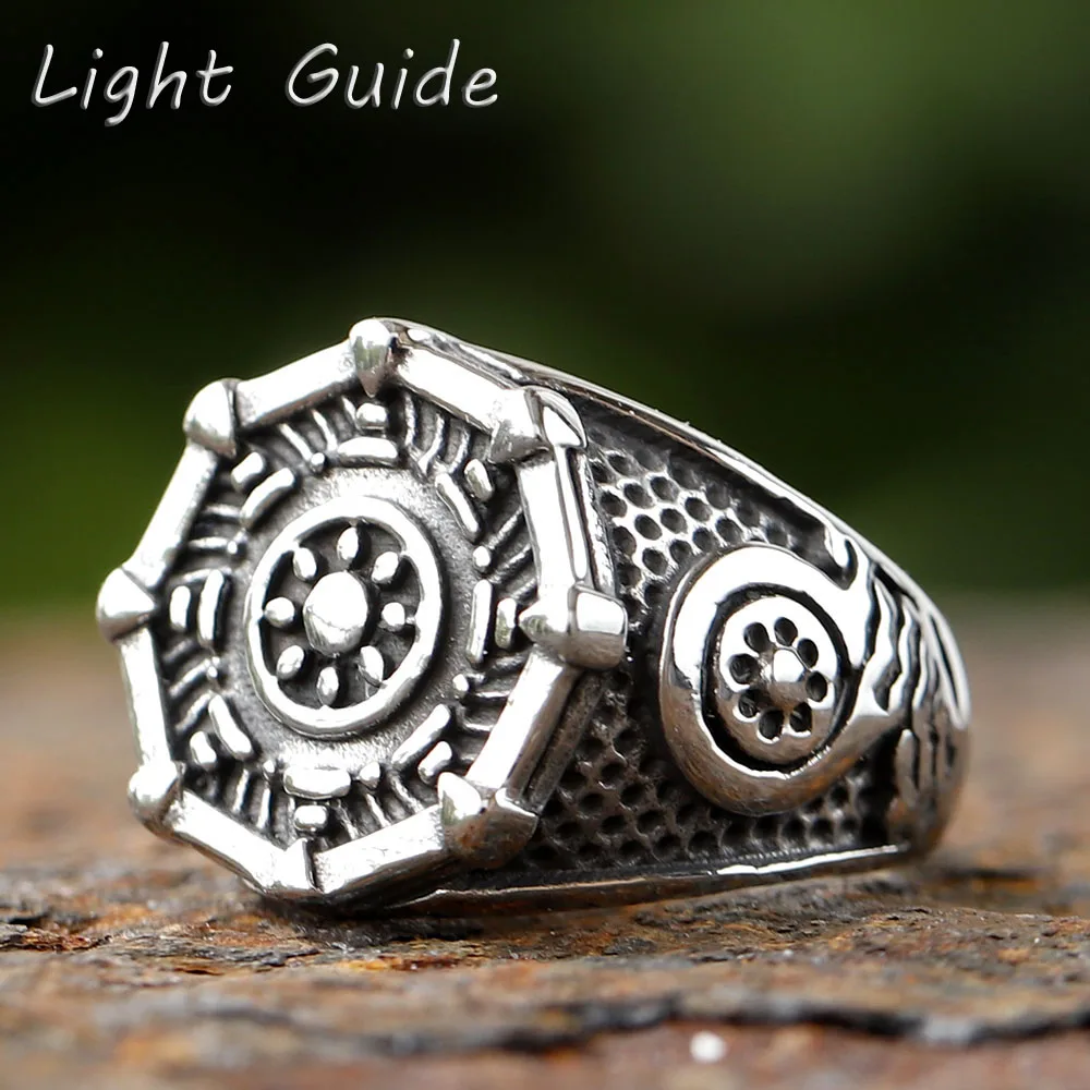 Bague de motard gouvernail vintage en acier inoxydable SION L avec motifs d'ancre pour hommes et femmes, bijoux de moto punk, cadeau de fête, nouveau, 2024