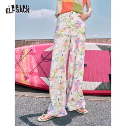 ELFSACK 2024 Summer New Arrivals Dopamine printed wide leg jeans, casual loose straight leg pants