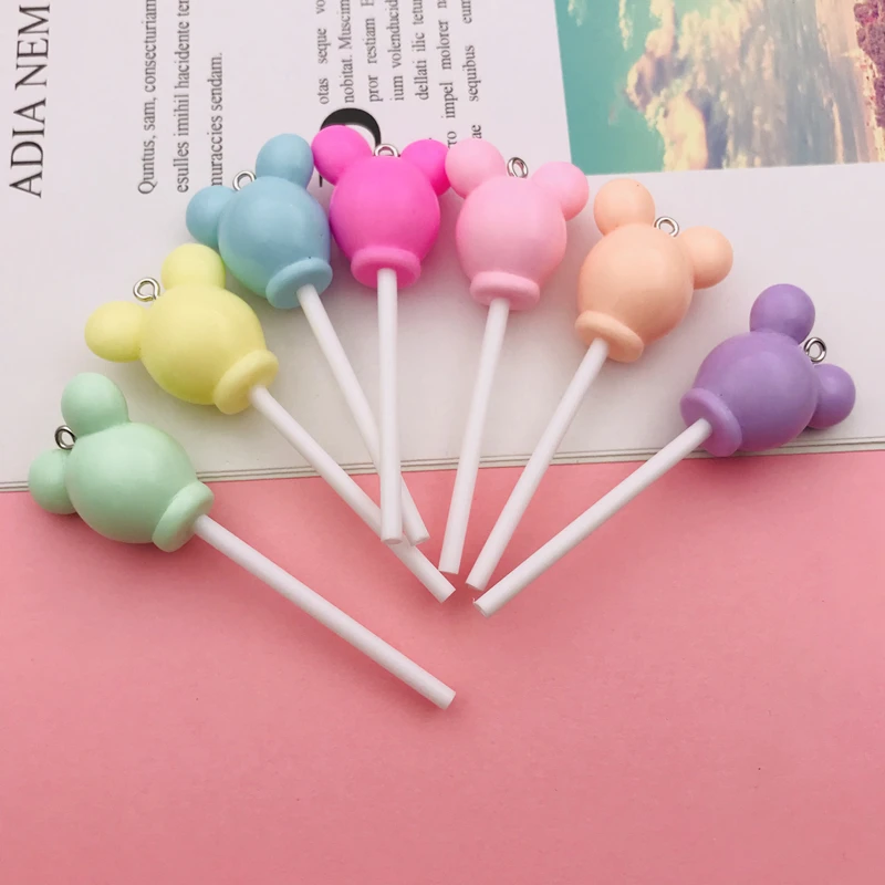 10pcs Hot Selling Resin Cute Newest Colorful Mouse Lollipop Charm for Keychain, Earring, Scrapbooking, DIY Making, Necklace