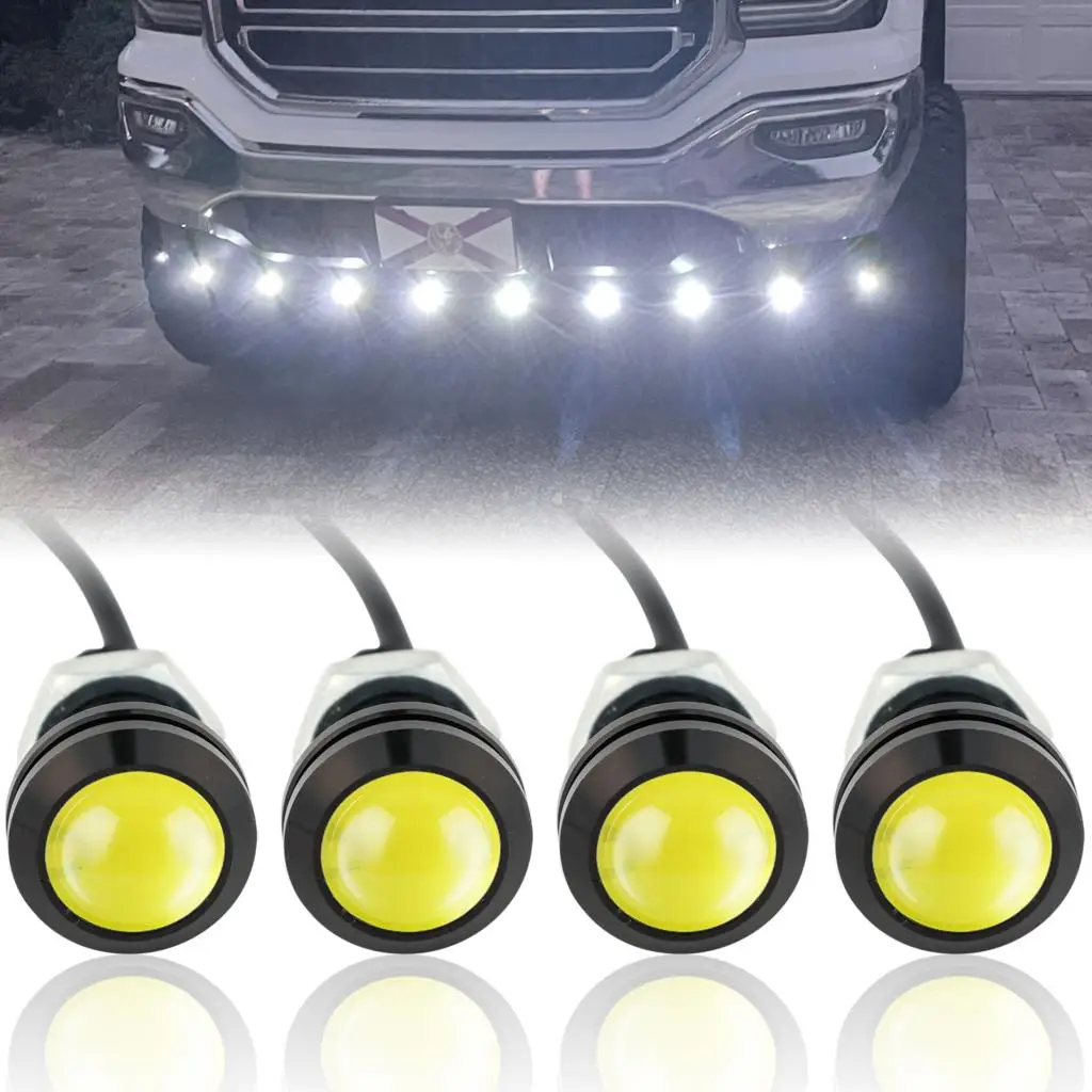 4x Front Grille LED Eagle Eye Hawkeye Lights White Running Lighting DRL Fog Light WaterProof 12V Universal Pickup Truck Trailer