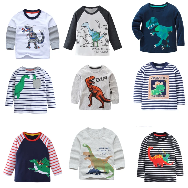 Little maven 2023 Baby Kids Tops Autumn Casual Clothes Cotton T-shirt Long Sleeves Animal Dinosaur Boys Long Sleeve T Shirts