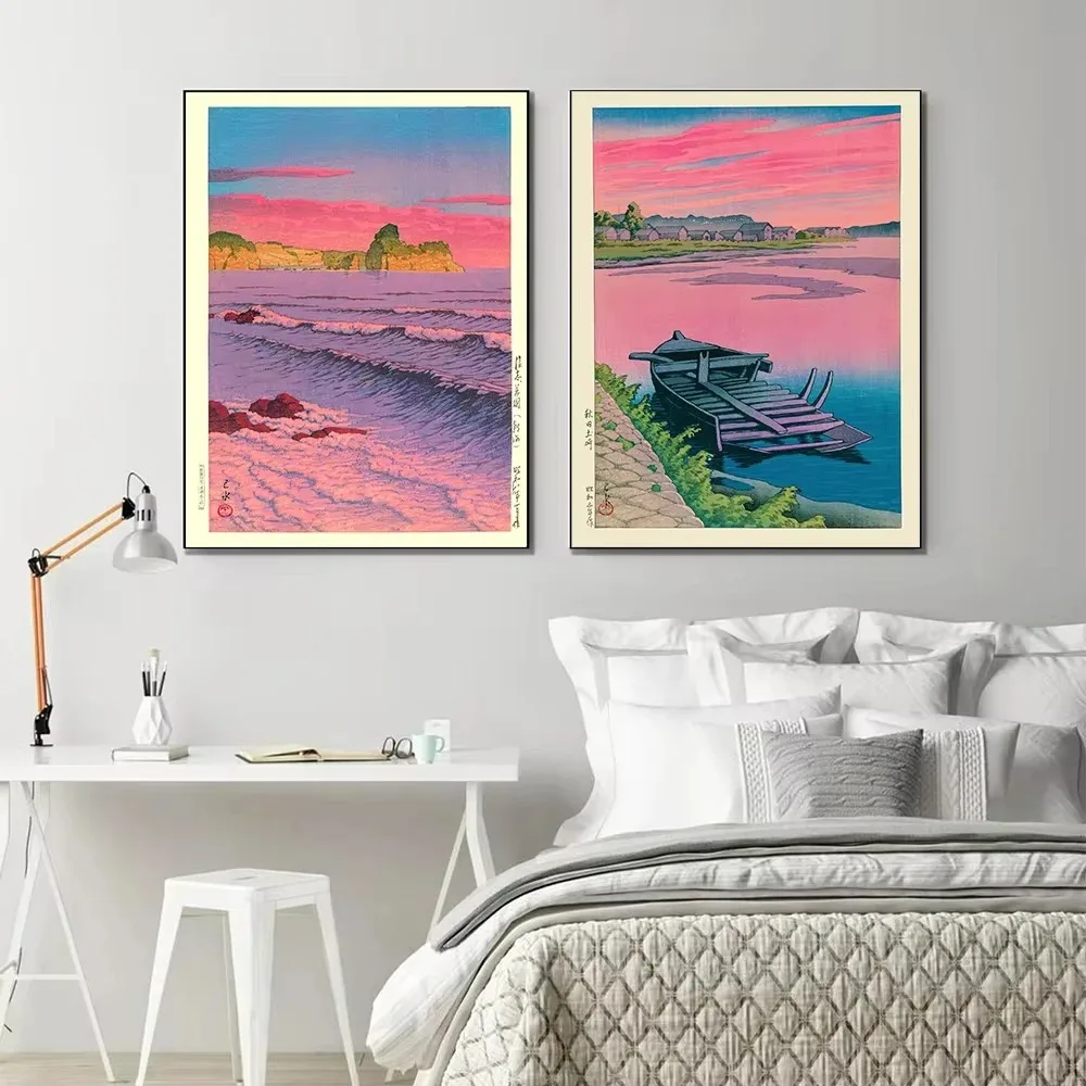 Vintage Landscape Poster Hasui Kawase Morning Sea Gallery Art Canvas Painting Wall For Living Room Oriental Home