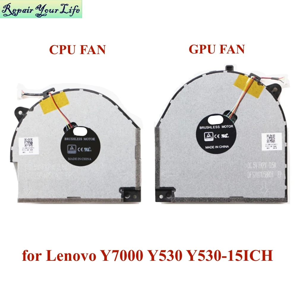 Computer CPU GPU Cooling Fan For Lenovo Legion Y7000 Y530 Y530-15ICH DFS200105BR0T ​DFS200405CA0T Notebook PC Cooler Radiator