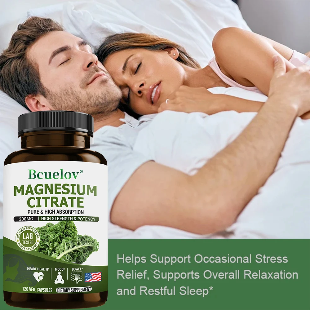 Magnesium Capsules - Helps Relieve Stress, Nutrient Metabolism and Sleep, Promotes Muscle Relaxation, Bone and Nerve Health