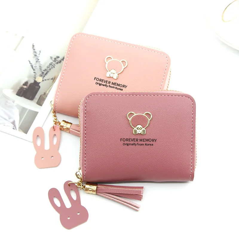 Korean Version Ladies Wallet Short Paragraph Cartoon Cute Bear Large Capacity Little Girl Coin Purse Zip Bag Credit Card Bag