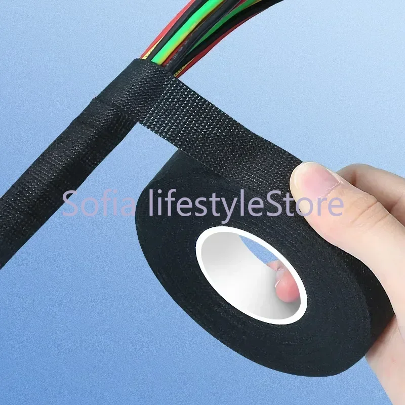 

15-60M Electrical Insulating Tapes Waterproof Heat-resistant Black Adhesive Harness Cable Bundle Auto Wiring Fabric Organizer