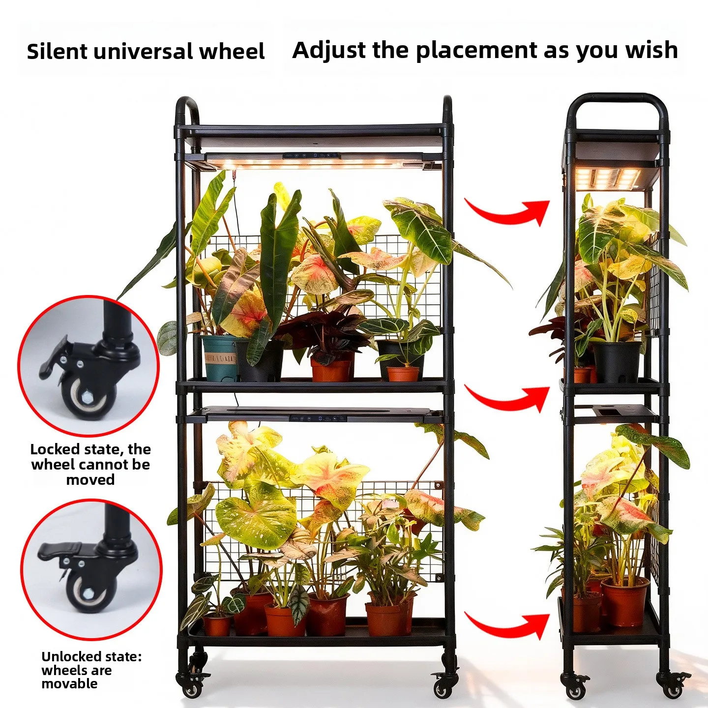 Mobile Plant Stand with Full Spectrum Grow Lights, Indoor Smart Timer Heating Plant Shelf