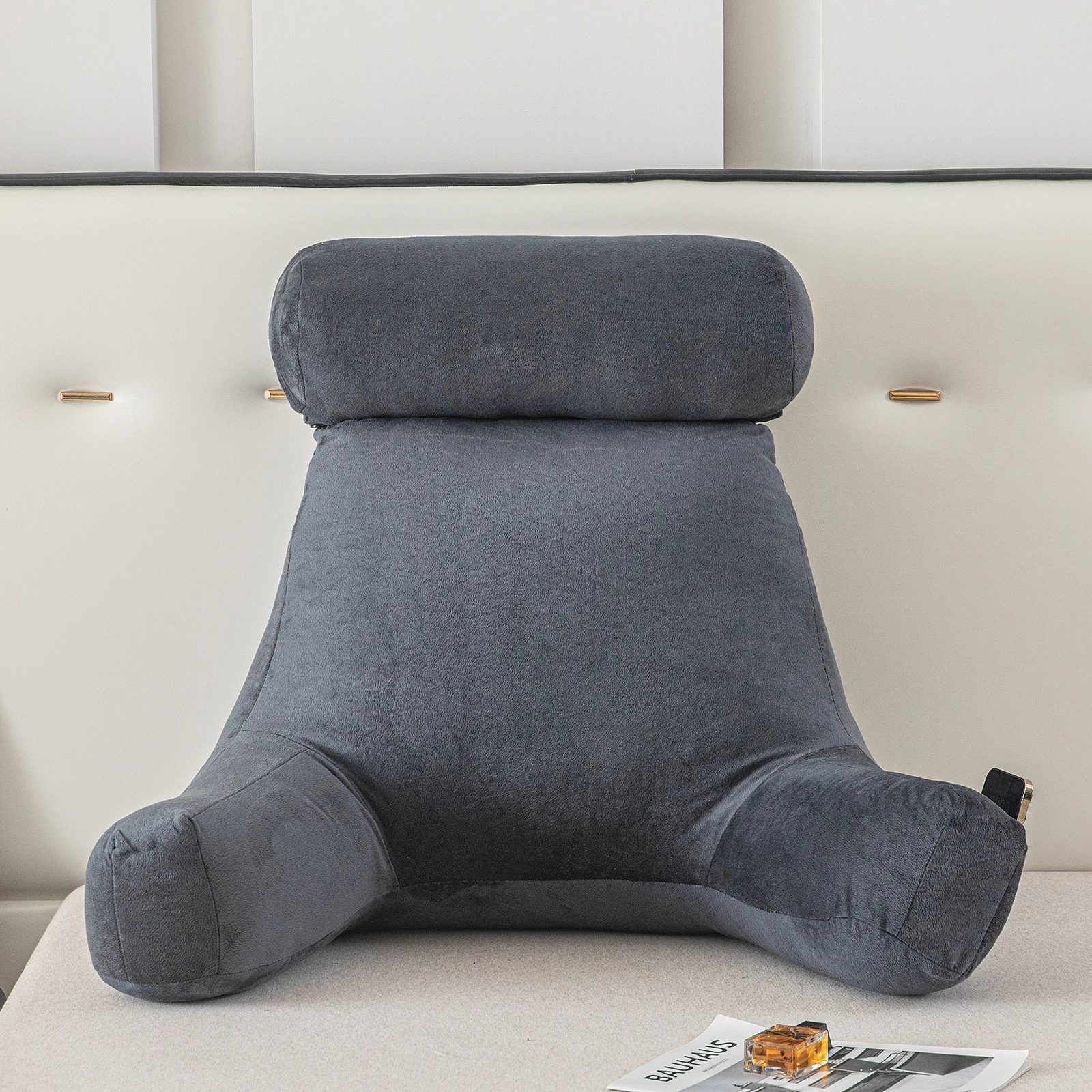 XXL volwassen leeskussen rugkussen voor zitten in bed rugleuning loungekussen met armen zakken rugsteun bedrustkussen