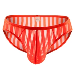 CLEVER-MENMODE Men's Sexy Striped Briefs See Through Underwear Transparent Breathable Mesh Bikini U Convex Bulge Pouch Panties