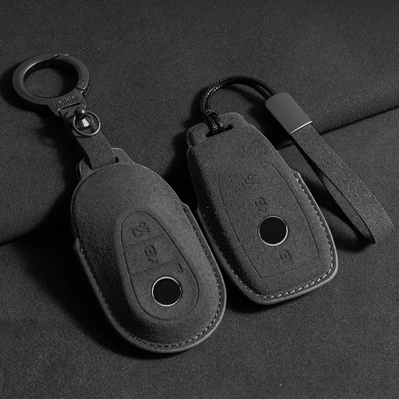 

Кожаный чехол для автомобильного ключа Mercedes-Benz E-класса W213 W205 E200 E260 E300 E320 AMG CLA 2018 2019 2020, замшевый чехол-футляр для брелока