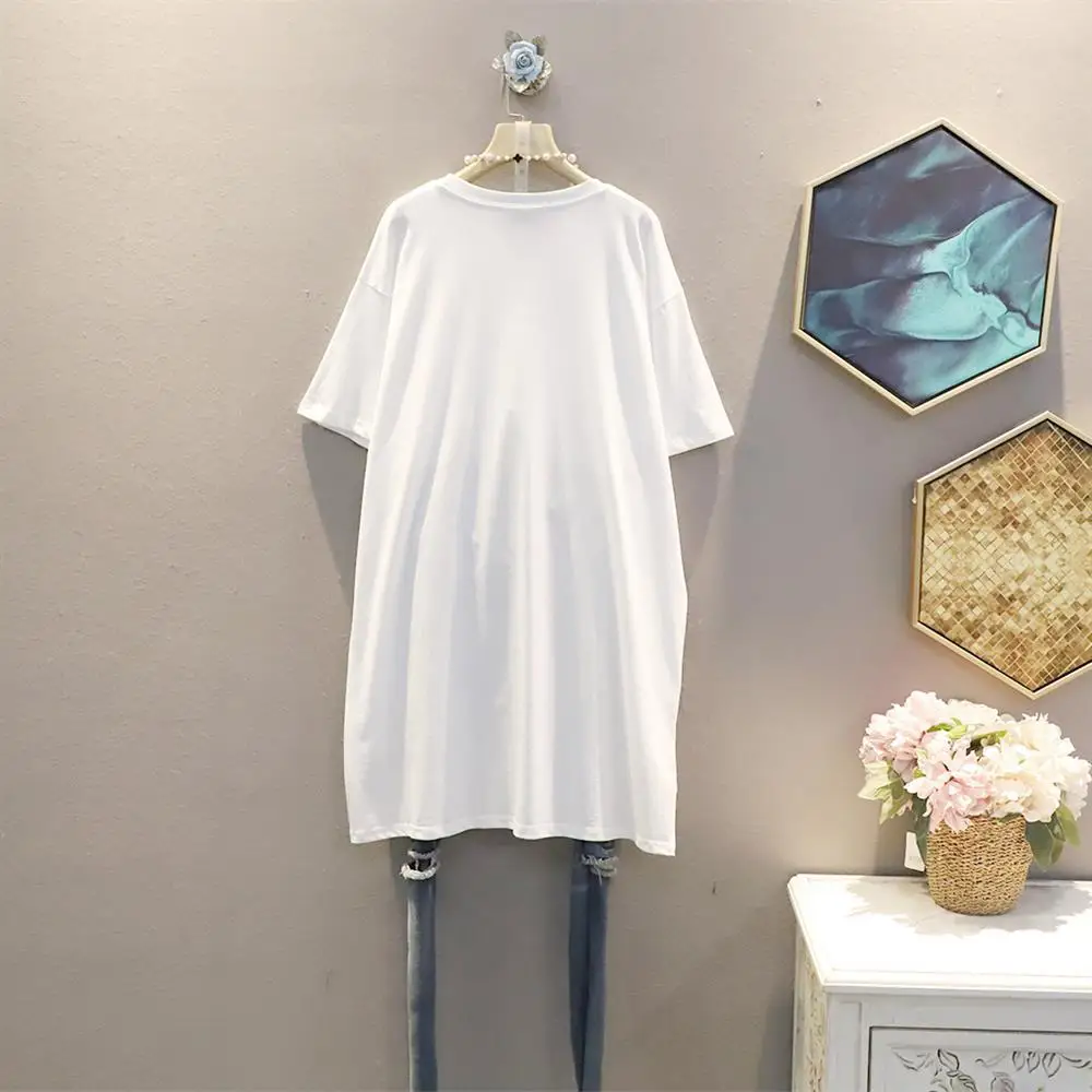 Été dentelle épissure évider ort Sve t-shirt Dr mi-long coréen Sle trajet marque fin de ligne grande taille jupe