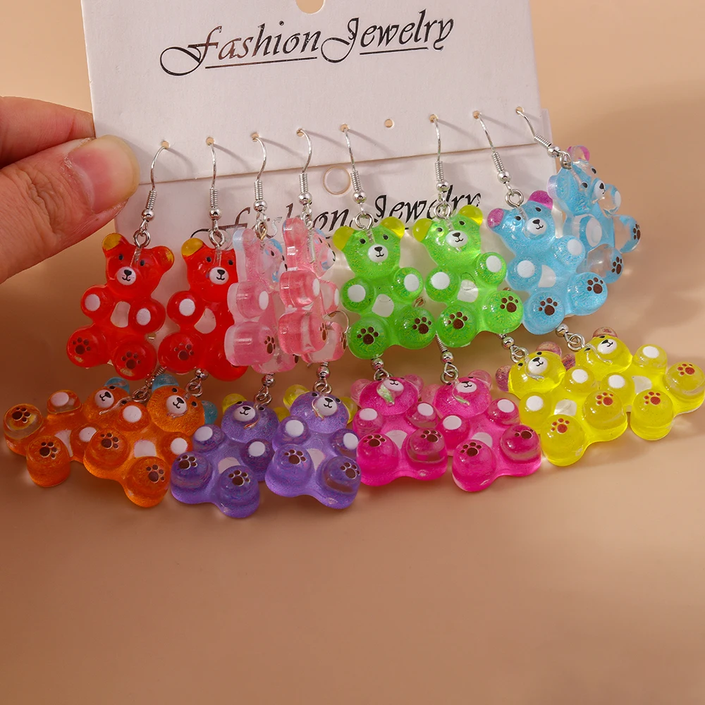Aihua New Cute New Big Candy Color Gummy Bear Earrings for Women Girls Cartoon 3D Resin Bear Earrings Sweet Jewelry Gifts