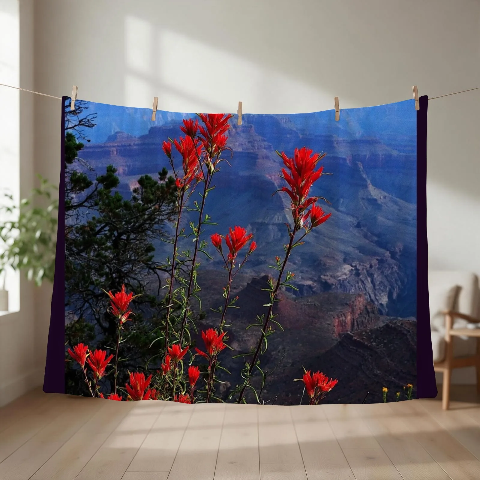 Desert Paintbrush Wildflowers Grand Canyon Arizona Throw Blanket Polar Soft Plush Plaid Cute Warm Blankets