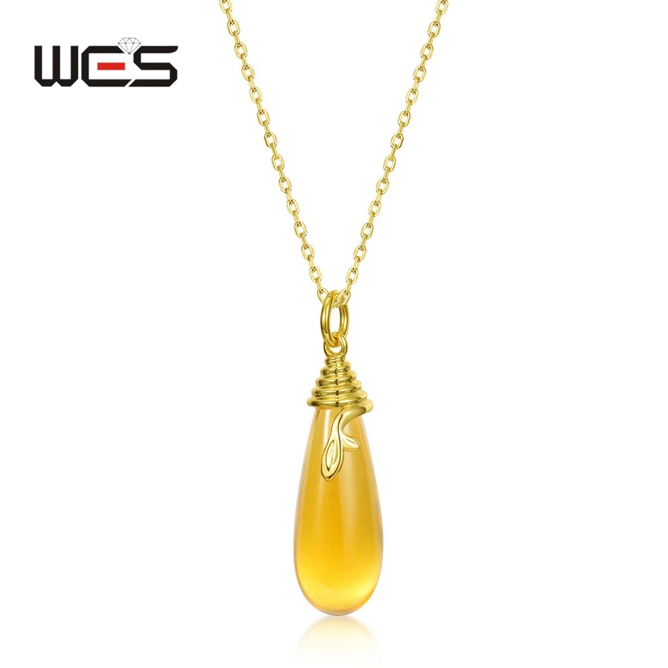 

WES Изысканная КАПЛЕВИДНАЯ синтетическая цитриновая Подвеска Ожерелье для женщин 8,5*23 мм позолоченная Свадебная вечеринка подарки изящные ювелирные изделия