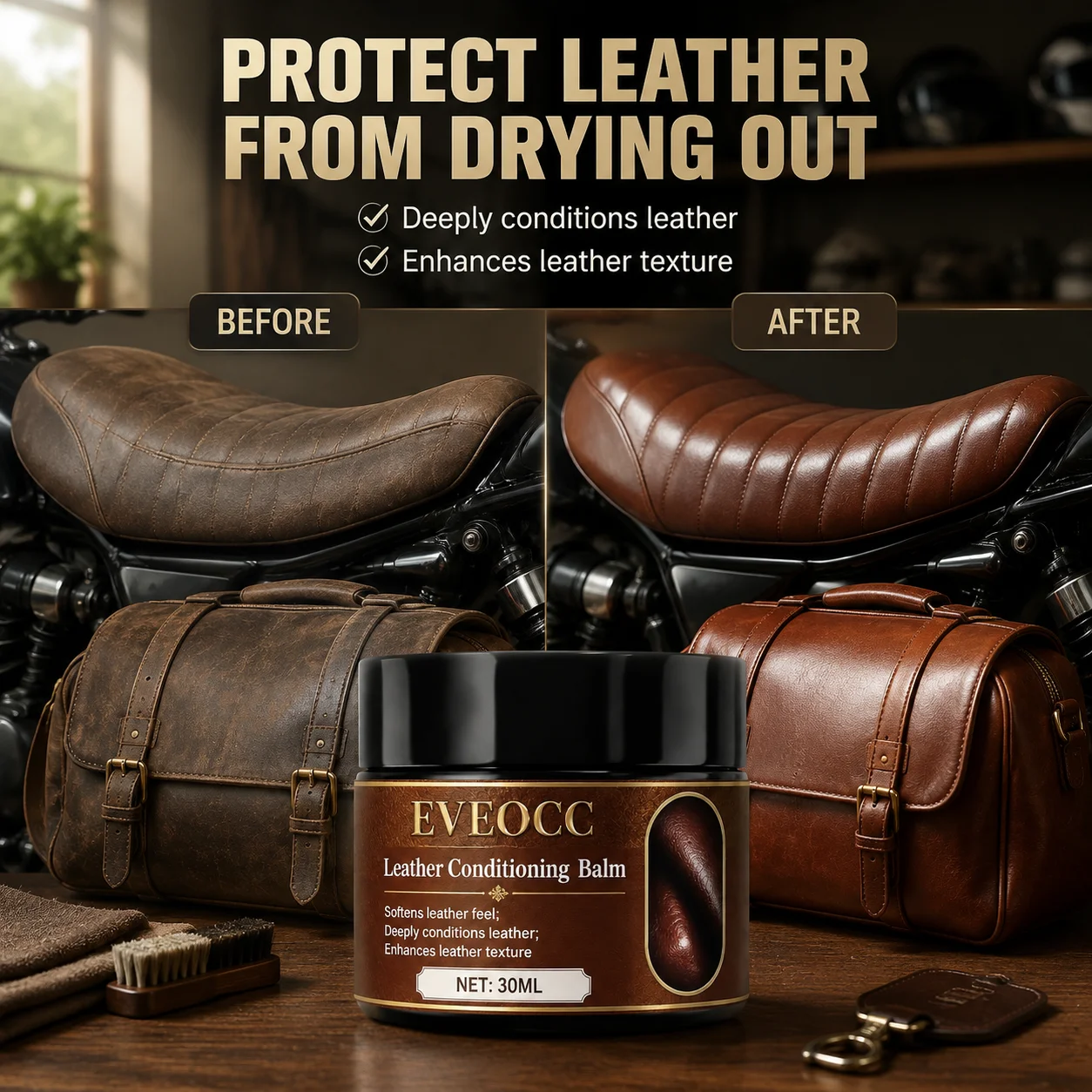 EVEOCC Leather Conditioning Balm 30ml, Deep Leather Conditioner Softens Leather & Enhances Texture for Sofa Shoes Car Seats