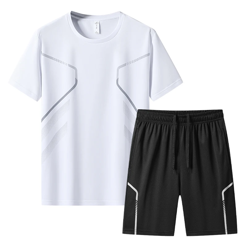 

Men's Short Sleeve T-shirts Shorts 2 Piece Sets Summer Outdoor Run Training Clothing Fashion Quick Drying Breathable Sports Suit