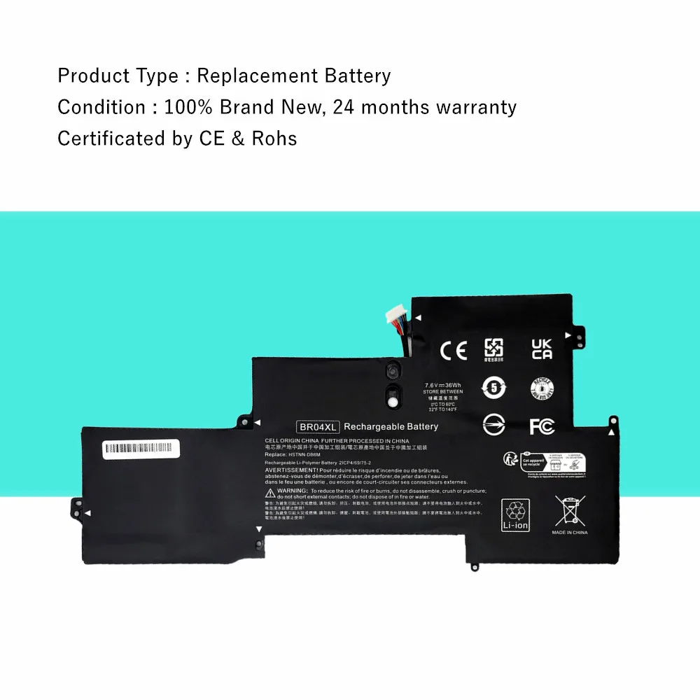 7.6V 36WH Laptop Battery for HP EliteBook 1020 G1(CTO) HSTNN-I26C BR04XL HSTNN-DB6M HSTNN-I28C