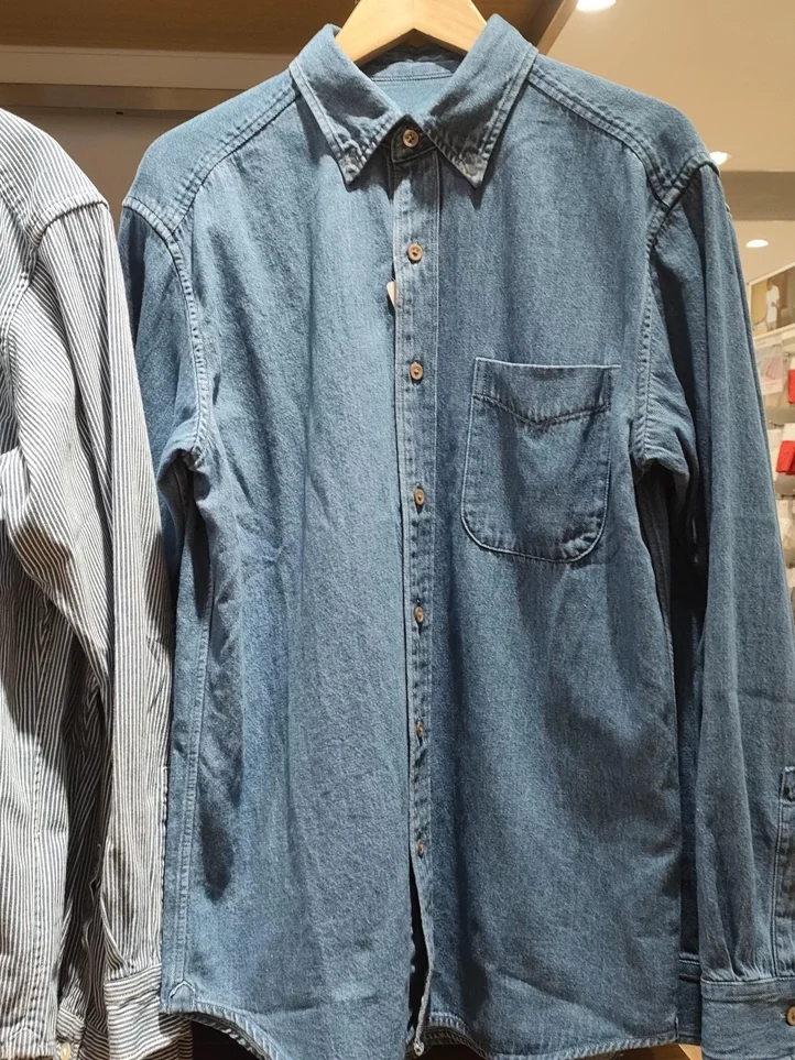 Washed Cotton Soft Cloth Men's Casual Long Sleeve Denim Shirt Vintage Single Pocket Open Cardigan Lightweight Outerwear