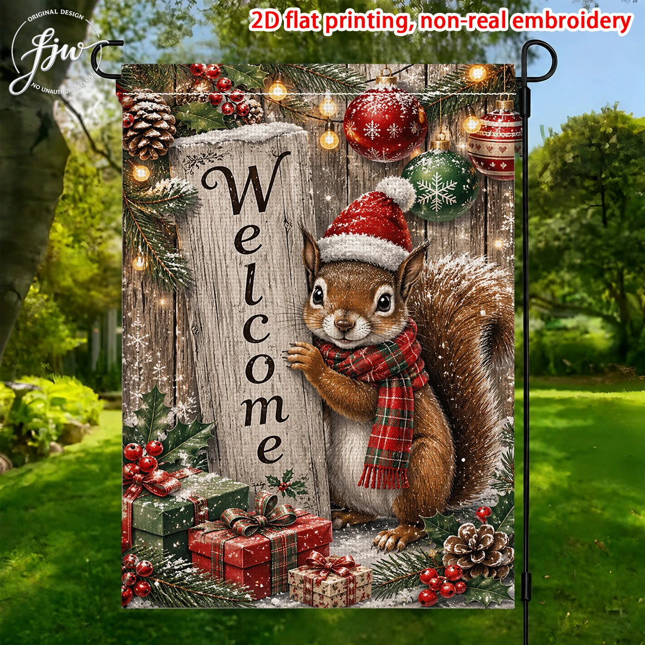 1pc Christmas Welcome Garden Flags  Cute Winter Holiday Yard Flags for Outdoor Patio Lawn Decor