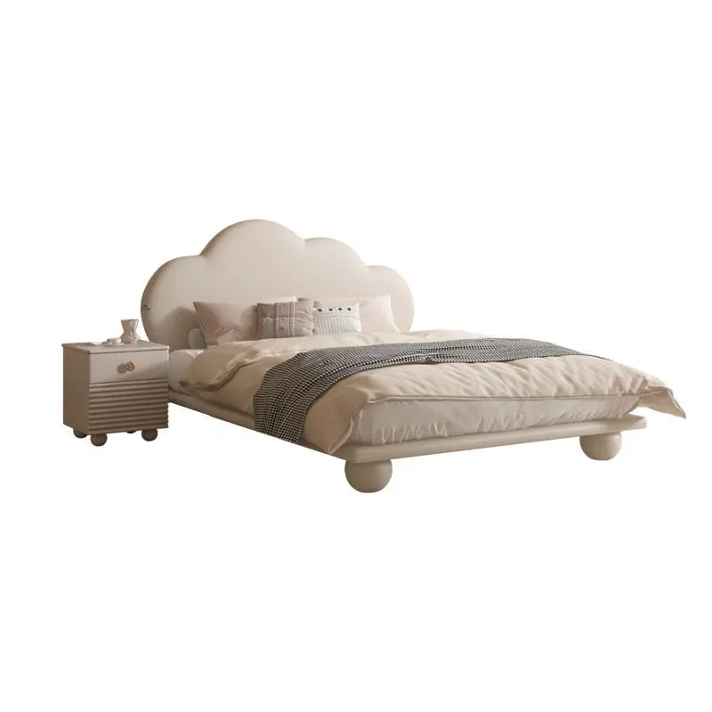

French cream wind bed 1.35m cartoon cloud bedroom light luxury storage leather bed