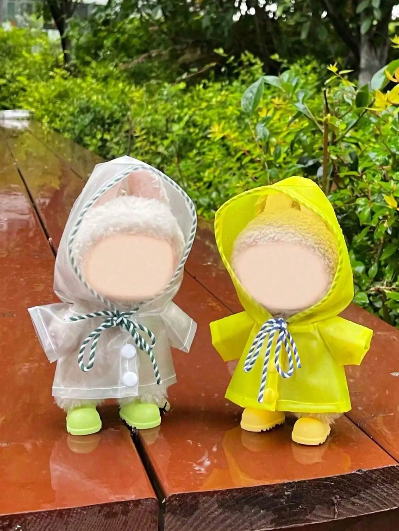 17cm for Labubu Raincoat Outfit Set - Waterproof Cape & Boots for 17cm (6.69') Fashion Dolls, Green/Yellow (Doll Not Included)