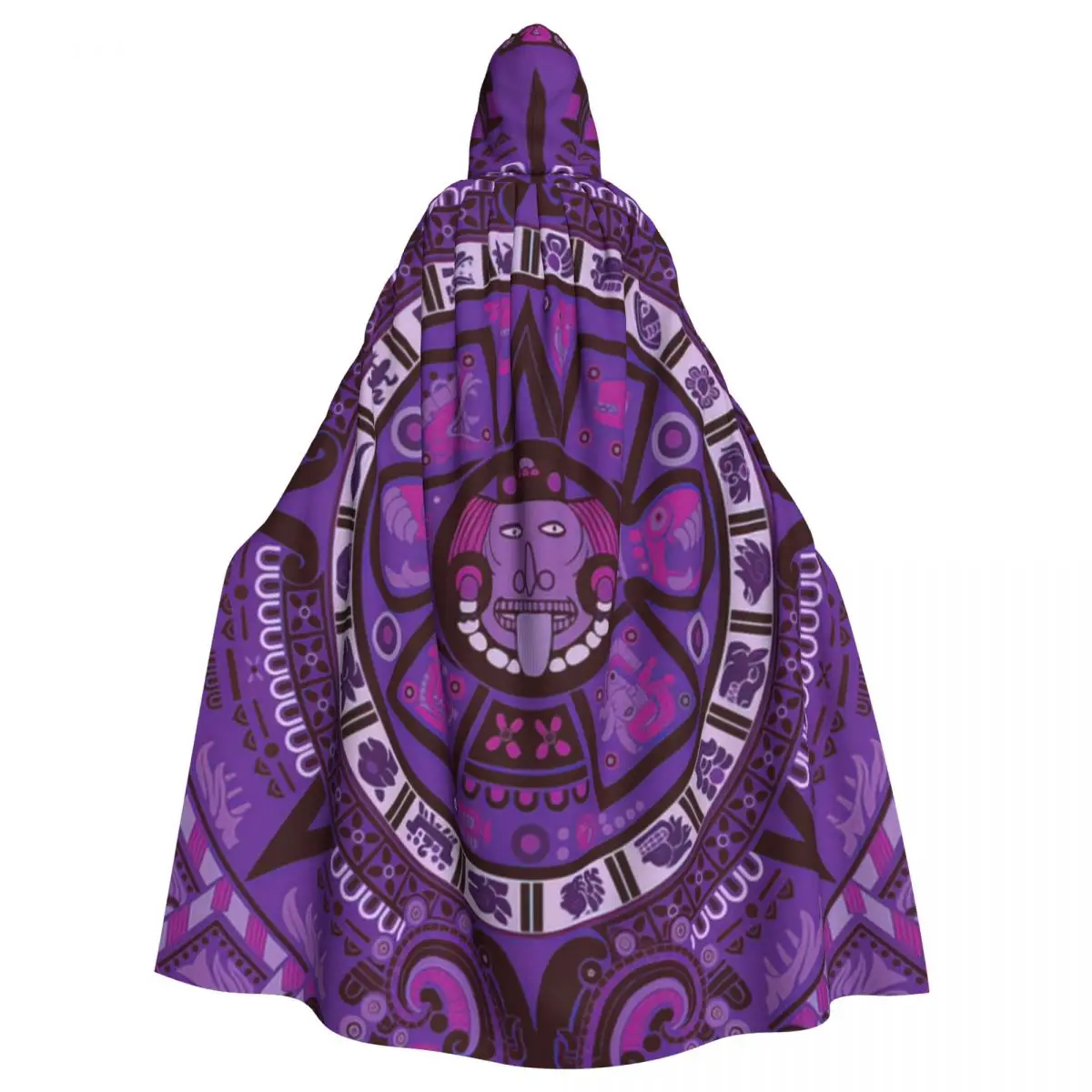 Aztec Calendar In New Violet Hooded Cloak Halloween Party Cosplay Woman Men Adult Long Witchcraft Robe Hood