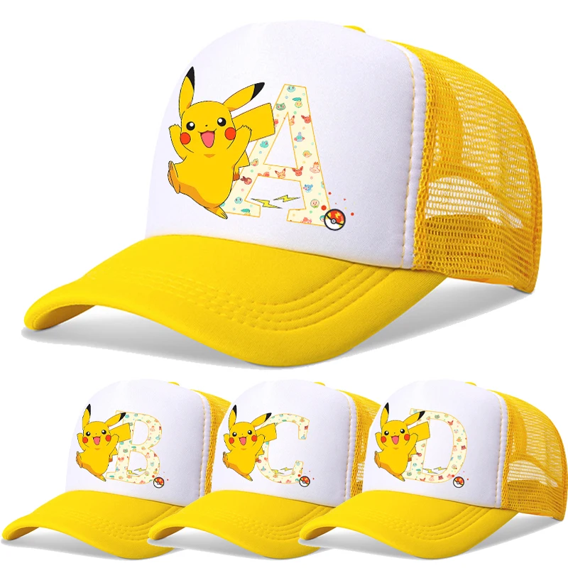 

Pikachu Baseball Cap Kids PPokemons Anime Letter A-Z Sun Hat Summer Outdoor Sport Breathable Mesh Sunbonnet New Headgear Gift