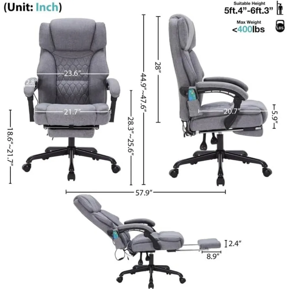 Massage Office Chair with Foot Rest 6 Points Vibration and Heat Home Office  Chairs for Heavy People 400lbs Reclining Managerial