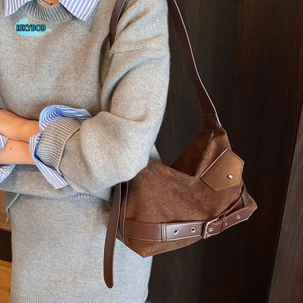 

Sweet Korean Style Suede Tote Bag Solid Color Tote Bag Matte PU Hobo Bag PU Leather Large Capacity Underarm Packs Office Worker