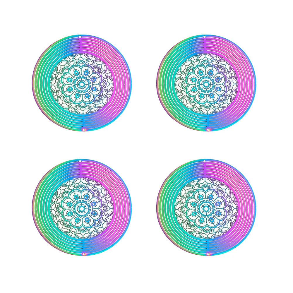 Colorful Round Mandala Wind Chime Ornament Geometric Floral Stainless Steel Pendant 3D Rotating Garden Balcony Hanging Decor