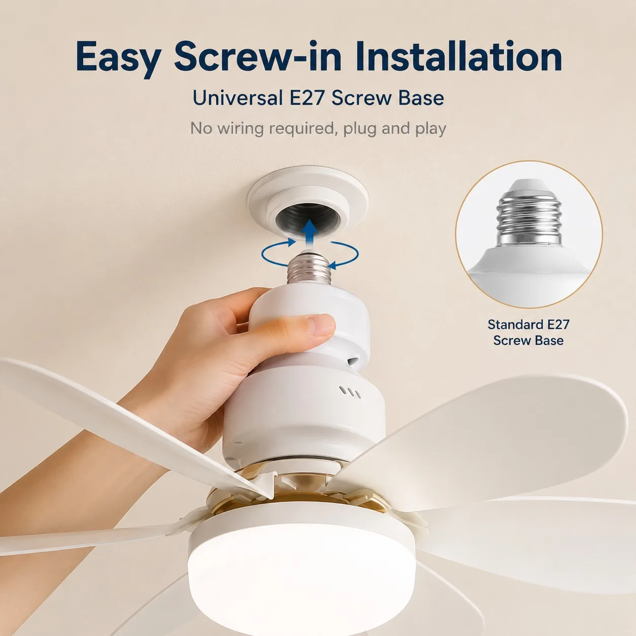 2026 New E27 Ceiling Fan Light, 30W/40W Dimmable LED Fan Lamp with Remote Timer for Bedroom Kitchen Balcony view 4