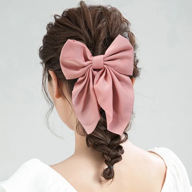 Women Large Bow Hairpins Sweet Satin Bowknot Hair Clip Barrettes Elegant Ponytail Holder Clip Korean Headwear Hair Accessories