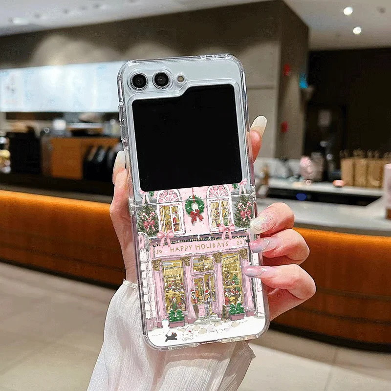 Rural Building Snow Scenery Christmas Clear Phone Case for Samsung Galaxy Z Flip 7 Flip 6 5 4 3 Folding Cover for Z Flip7 Flip 5 view 3