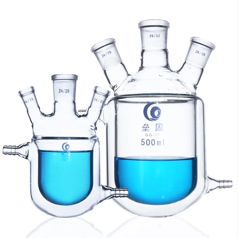 1Pcs 50ml 100ml 150ml 250ml 500ml 1000ml Double-Layer Reactor Glass Jacketed Reaction Flask