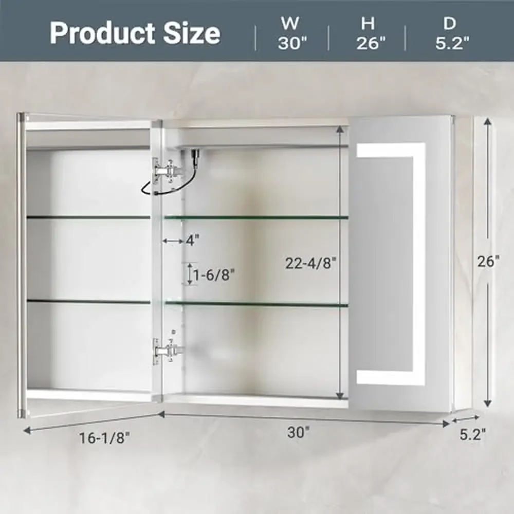 LED Bathroom Mirror Cabinet with Defogging Feature Aluminum Alloy Frame Adjustable Shelves & Robust Power Driver Wall/Recessed