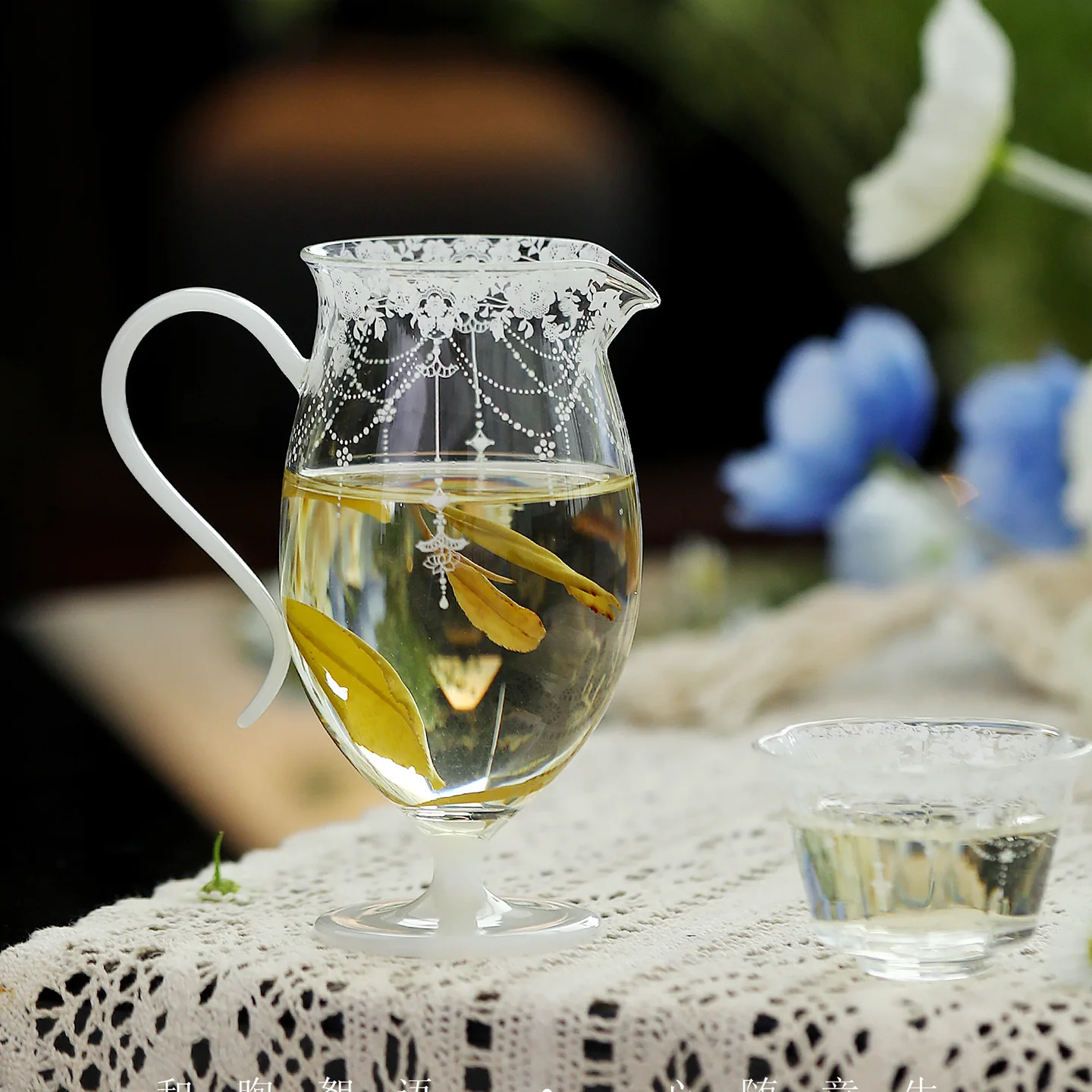 ارتفاع البورسليكات الزجاج الجانب مقبض عالية القدم Gongdao كوب حتى كوب مقاومة للحرارة النمط الياباني الشاي البحر قونغ كوب الشاي مقسم