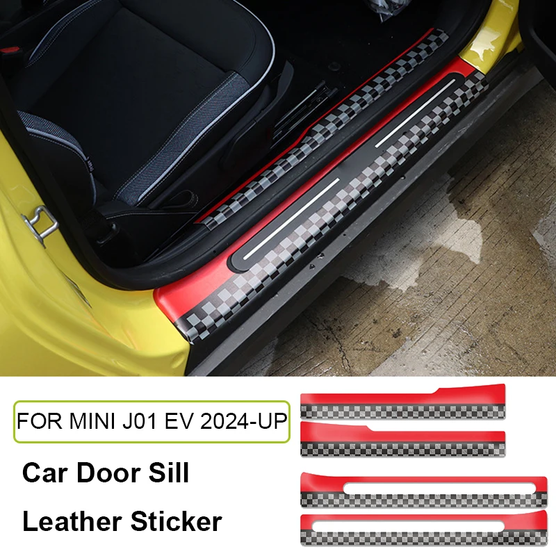 4pcs Car Door Sill Leather Sticker Threshold Side Anti Scratch Waterproof Decal For Mini Electric Cooper E SE J01 EV 2024 2025