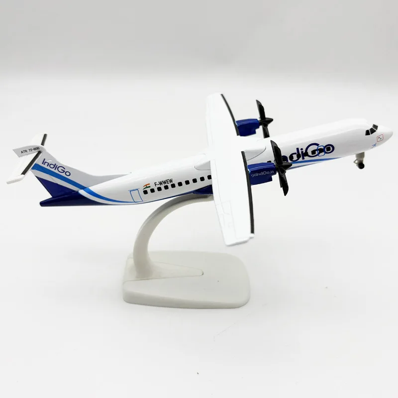 20cm Alloy Plane Model Indian Indigo ATR Diecast Aircraft Miniature Airplane With Base & Propeller For Aviation Collectible Gift