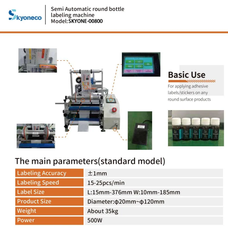 Semi-automatic High Speed Round Bottles Labeling Machine With Code Printer Round Bottle Labeling Machine With Date Coder