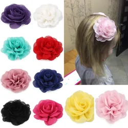 10PC 20 colors 8.5cm 2024 Rolled Rose Fabric Hair Flowers for Kids Girls Hair Accessories Chiffon Petals Poppy Flower Hair Clips