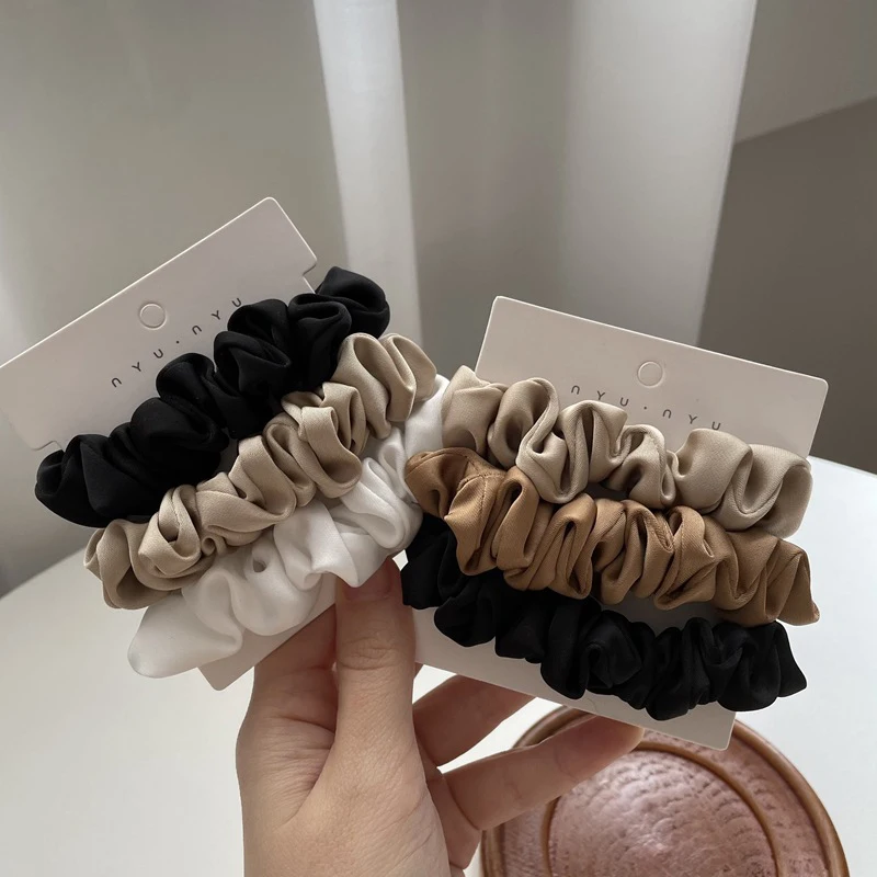 

3Pcs/set Silk Hair Scrunchies Silk Hair Ties Hairbands Skinny Scrunchies Ponytail Holders Hair Care Accessories