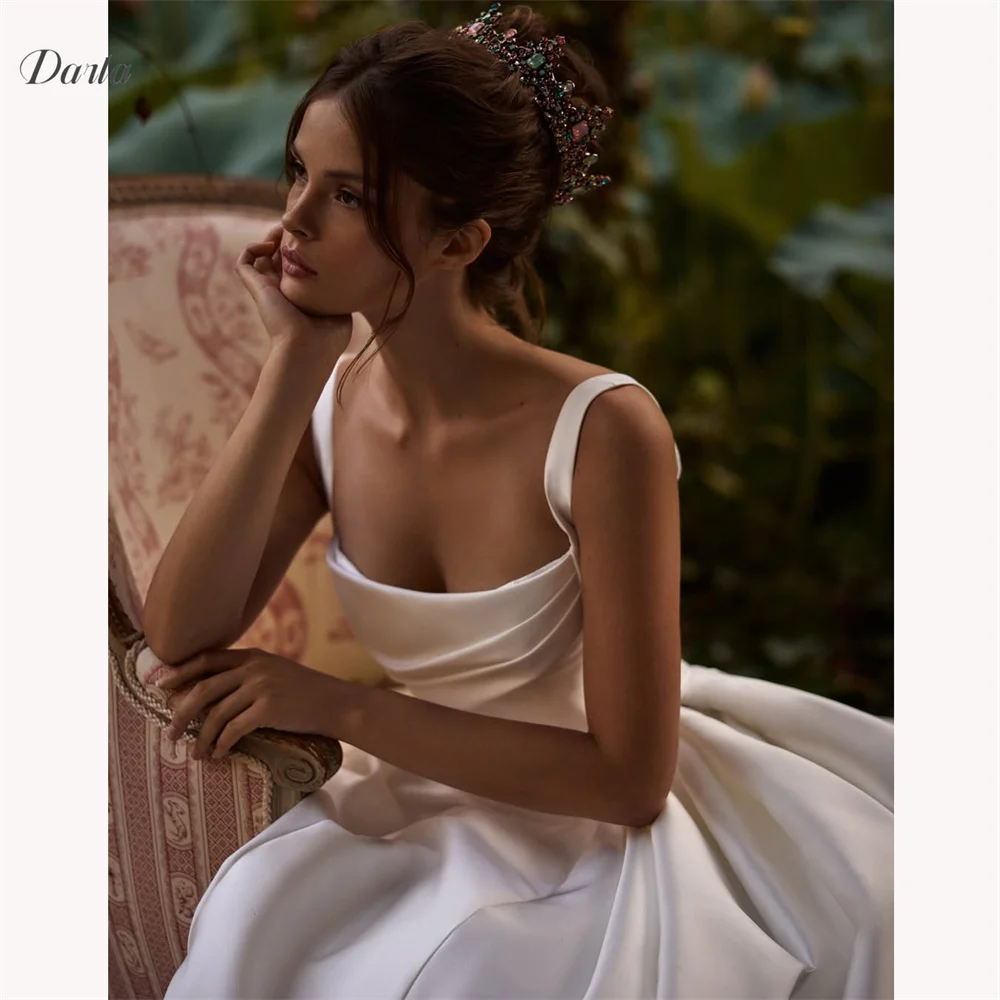 Darla Customized Square Neck Spaghetti Strap A-Line Wedding Dress Sweep Train Floor Length Sleeveless Ruffles Ruched Charming