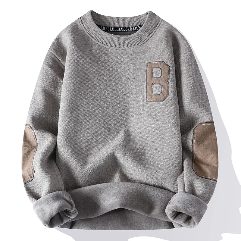 

Мужской зимний утепленный вязаный свитер с флисовой подкладкой, модный городской стильный пуловер с длинным рукавом и круглым вырезом, термобазовый слой