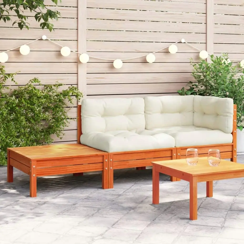 Solid Pine Patio Sofa Set with Cushions & Footstool - Outdoor Furniture for Comfort & Style